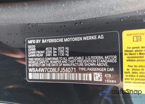 2020 BMW 440I z USA, uszkodzony, nr VIN WBA4W7C08LFJ54071